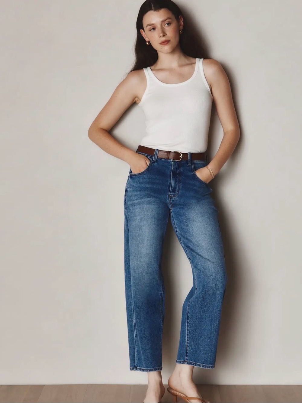 Quince Mid-Rise Straight Leg Jeans in Blue Wash